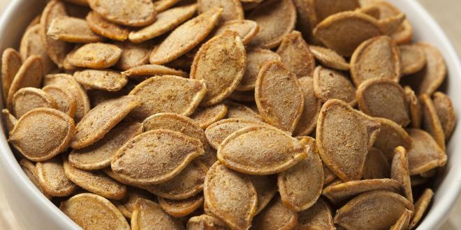 a bowl of toasted pumpkin seeds